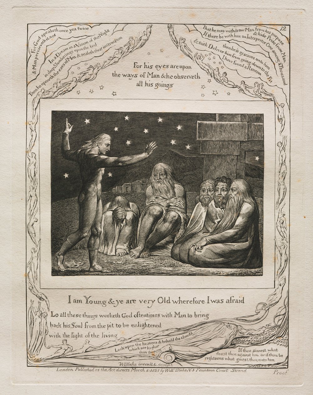 The Book of Job: Pl. 12, I am Young and Ye are Very Old Wherefore I was Afraid, 1825 by William Blake