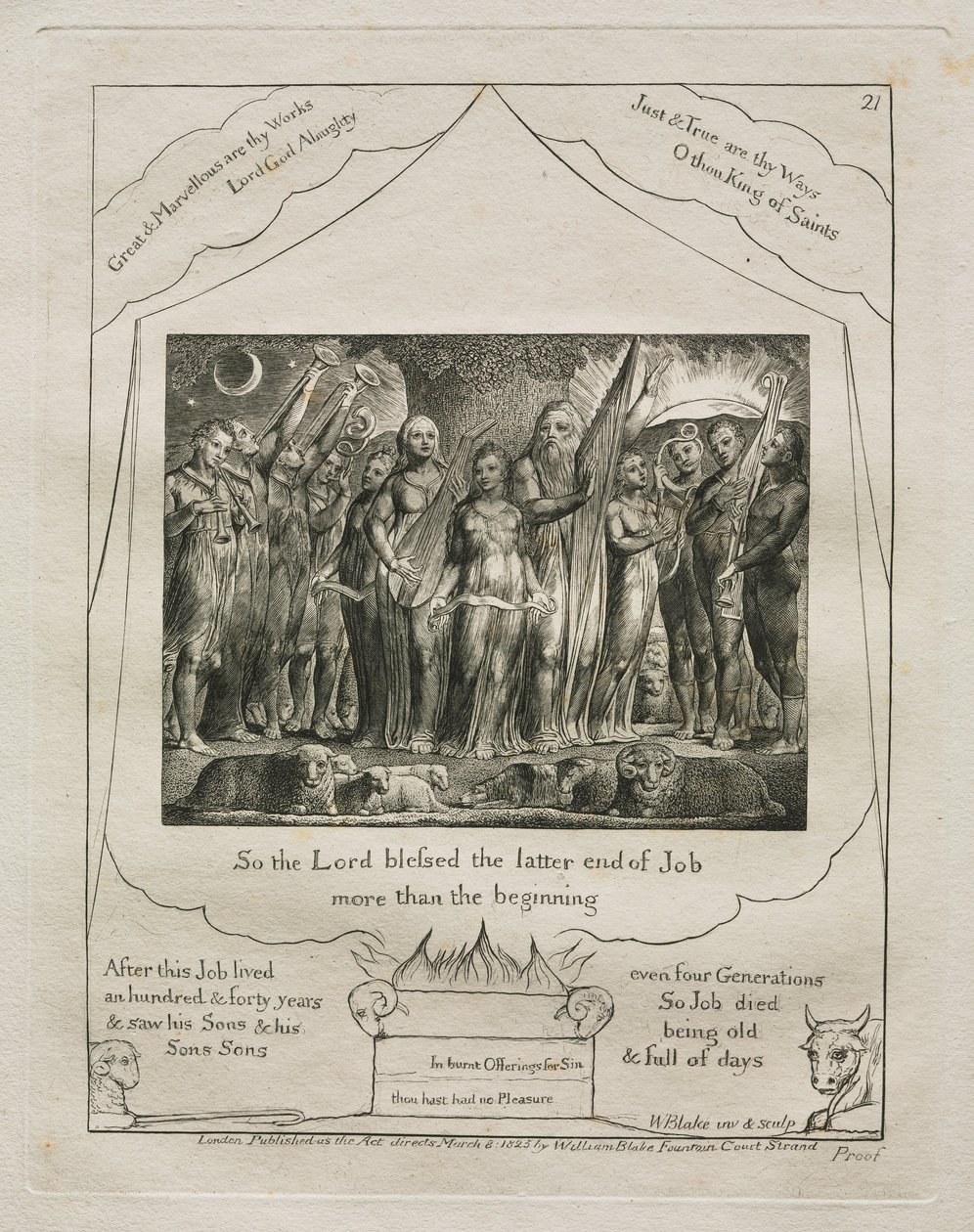 The Book of Job: Pl. 21, So the Lord blessed the latter end of Job more than the beginning by William Blake