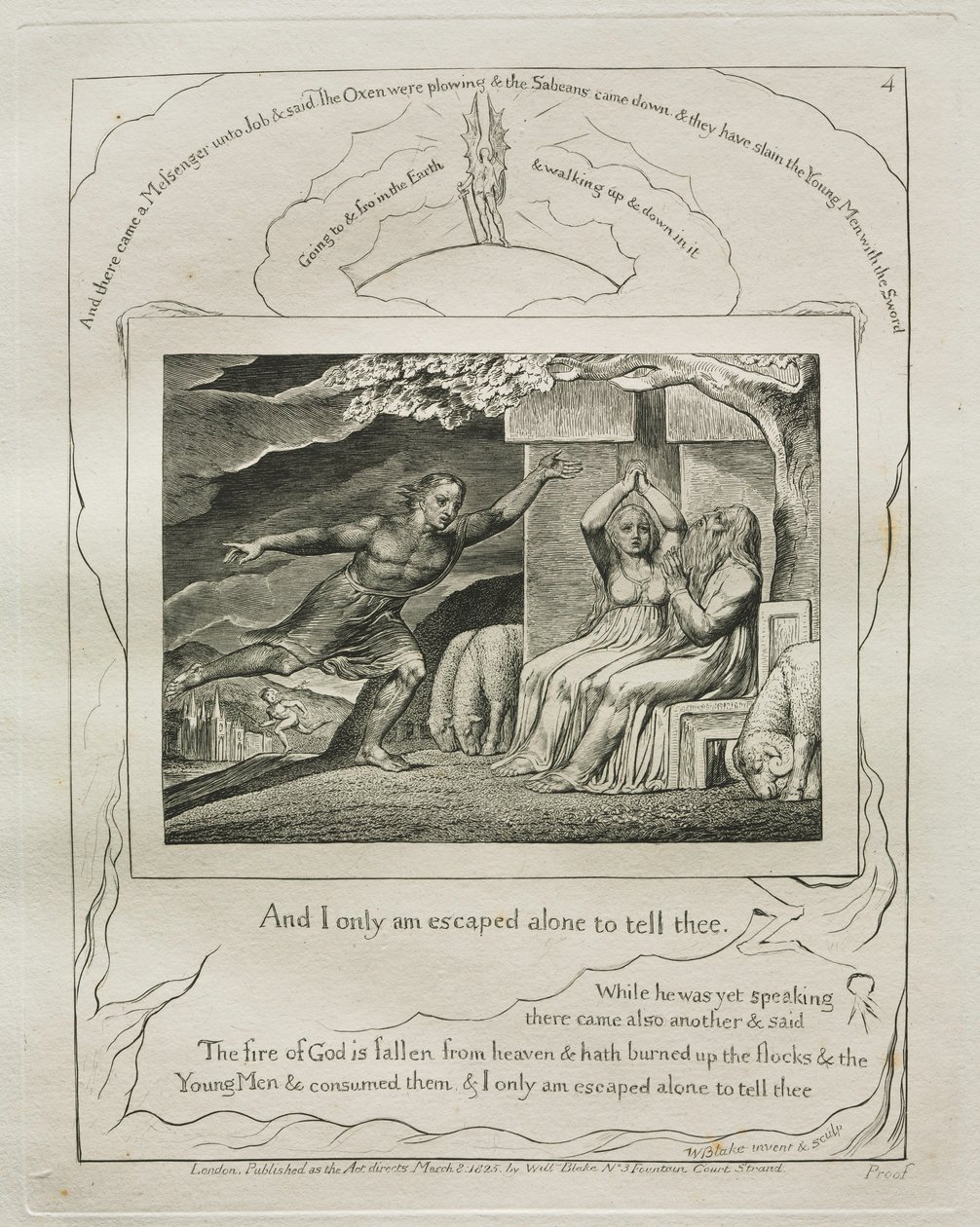 The Book of Job: Pl. 4, And I Only Am Escaped Alone to Tell Thee by William Blake