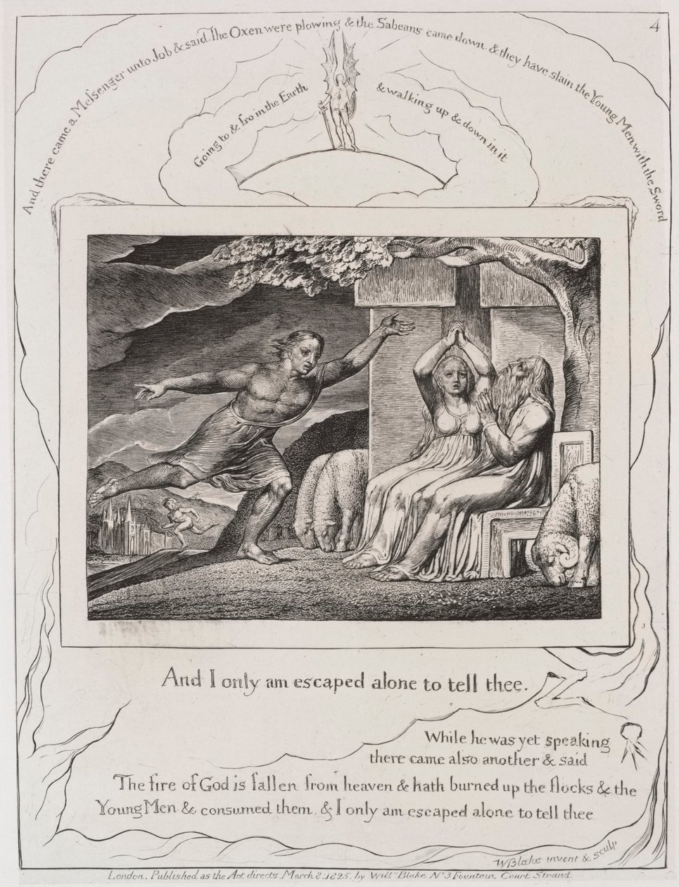 The Book of Job: Pl. 4, and I Only Am Escaped Alone to Tell Thee by William Blake