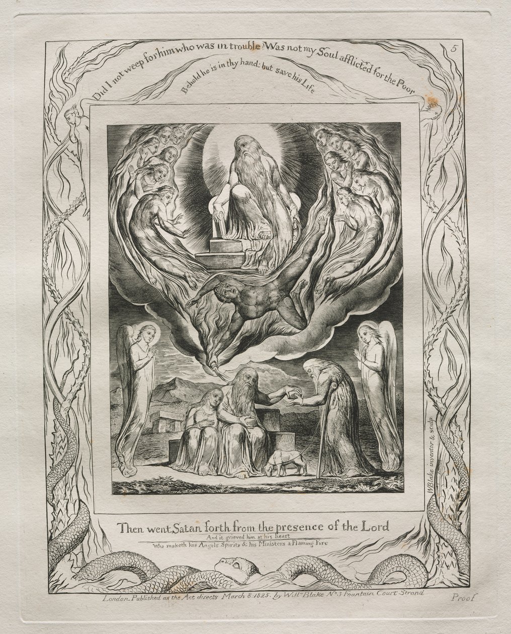 The Book of Job: Pl. 5, Then went Satan forth from the presence of the Lord by William Blake