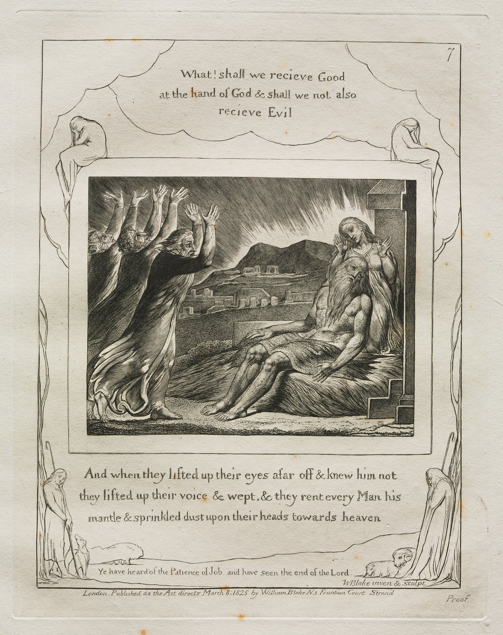 The Book of Job: Pl. 7, And when they lifted up their eyes afar off and knew him not they lifted up their voices and wept by William Blake