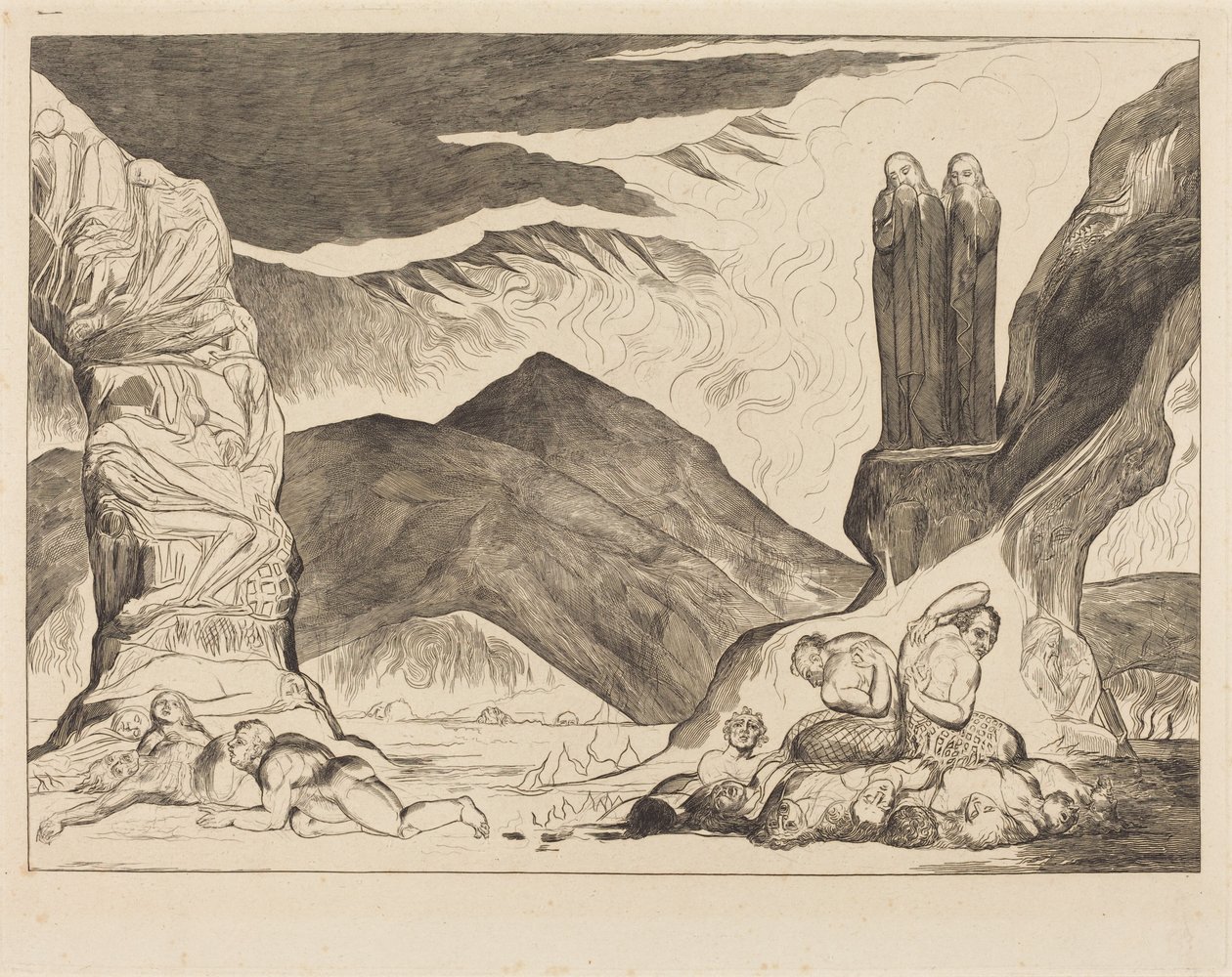 The Circle of the Falsifiers: Dante and Virgil Covering Their Noses by William Blake