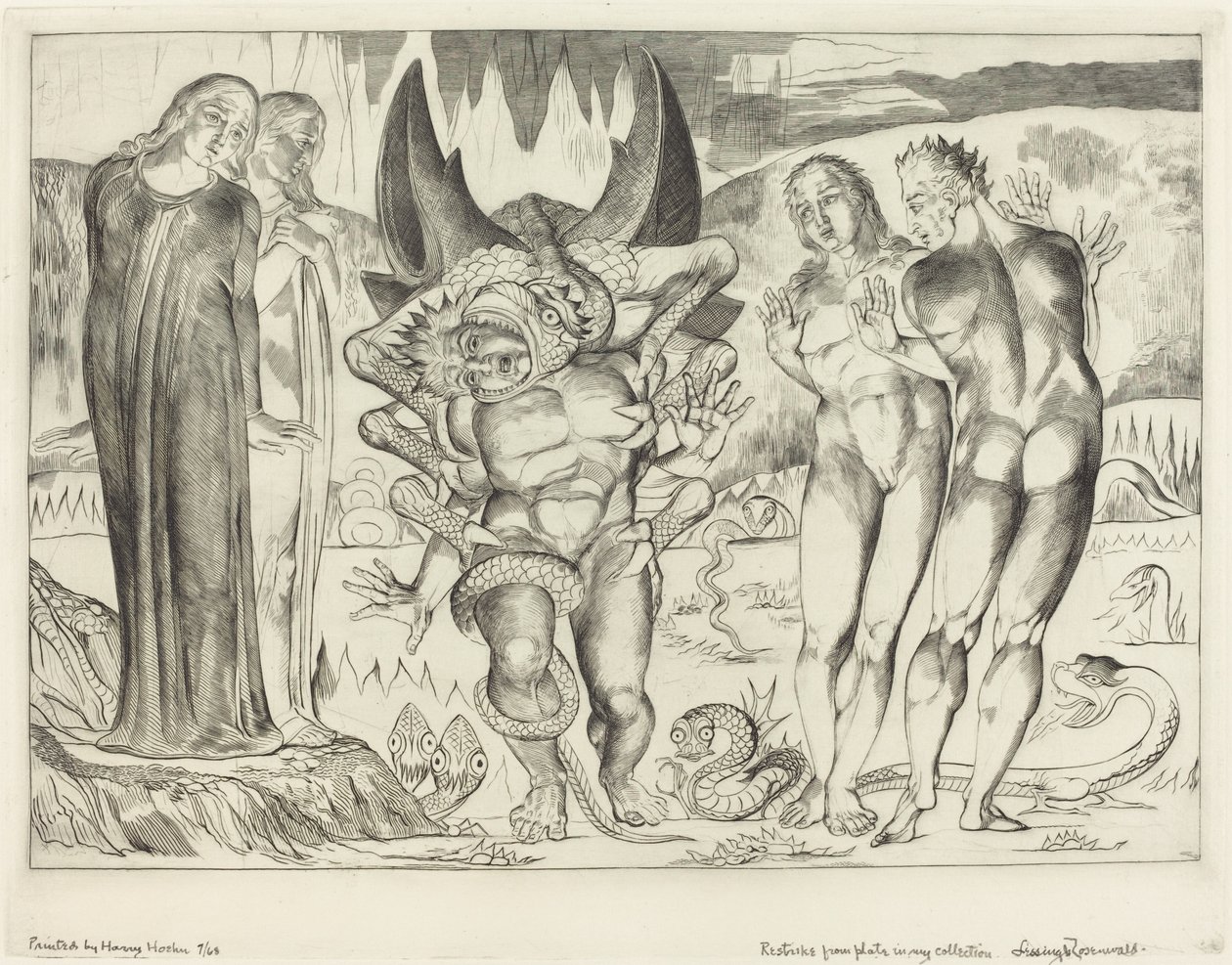 The Circle of the Thieves; Agnolo Brunelleschi Attacked by a Six-Footed Serpent by William Blake