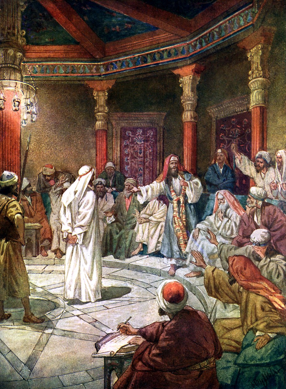 Jesus is questioned by the high priest Caiaphas by William Brassey Hole