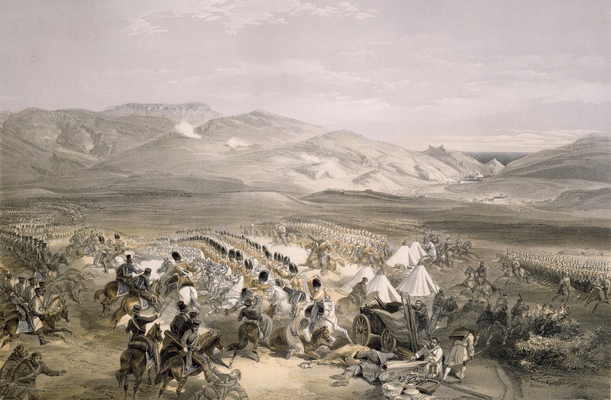 Charge of the Heavy Cavalry Brigade at the Battle of Balaclava on 25th October 1854, Engraved by E. Walker, pub. 1855 by William Crimea Simpson