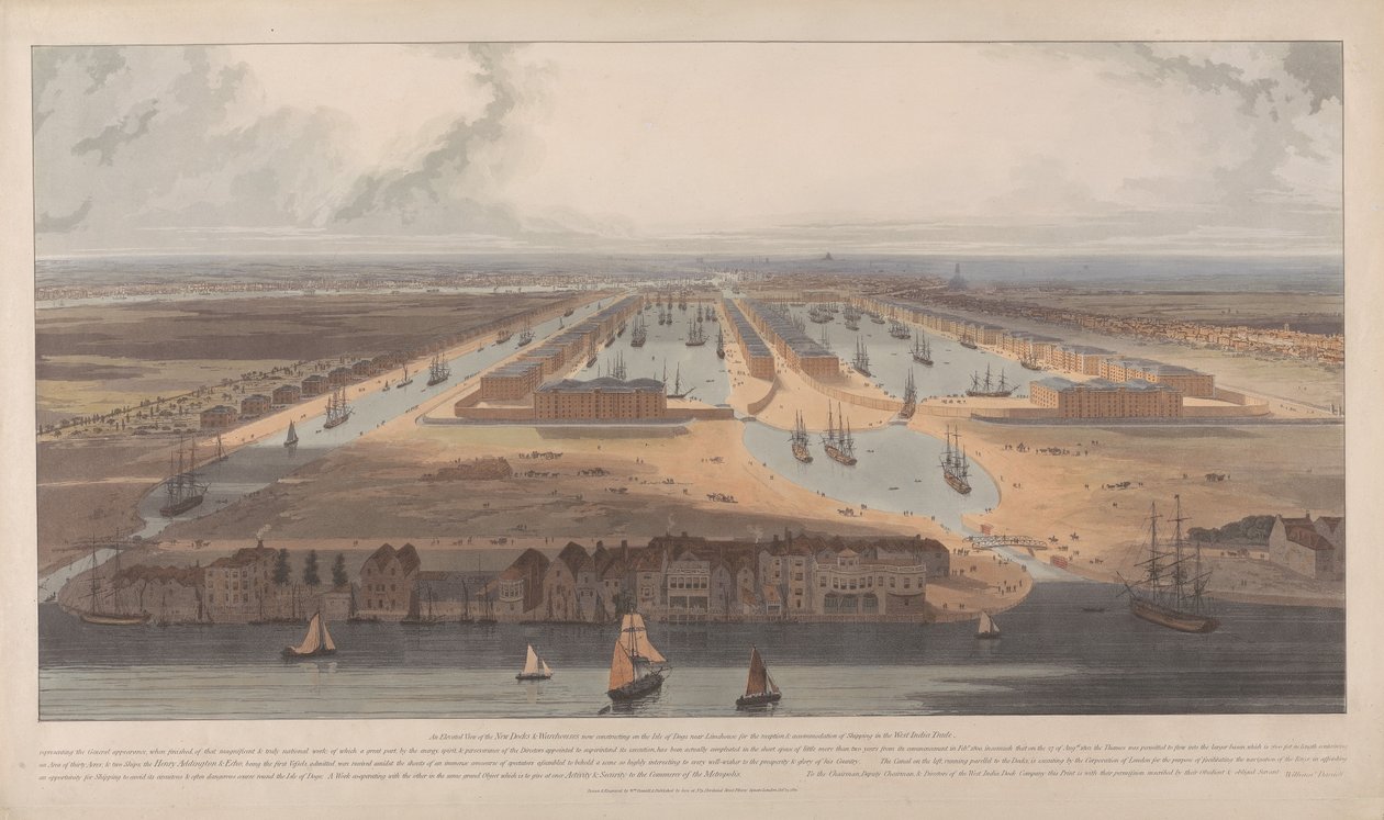 A View of the West India Docks by William Daniell
