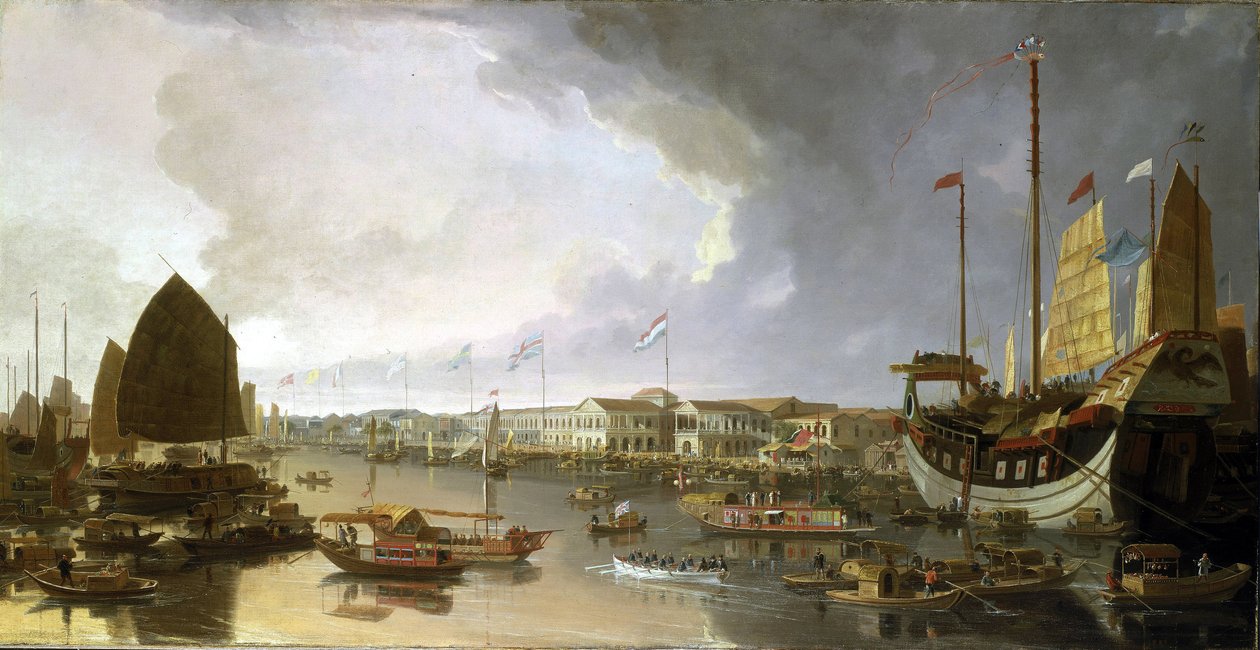 Overview of European factories in Canton (China), with descriptions of navigation on the Guangdong River (or Pearl River) and a wide variety of boats by William Daniell