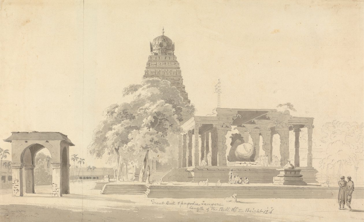 The Great Bull and Pagoda at Tanjore by William Daniell