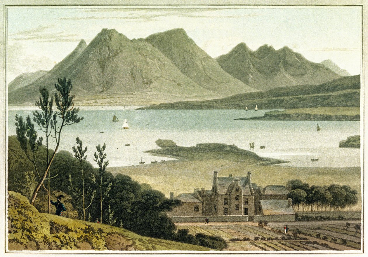 Western View from Raasay Island (Scotland), with Description of a Large Building and Its Adjoining Gardens. Etching in Colors by William Daniell (1769-1837) by William Daniell