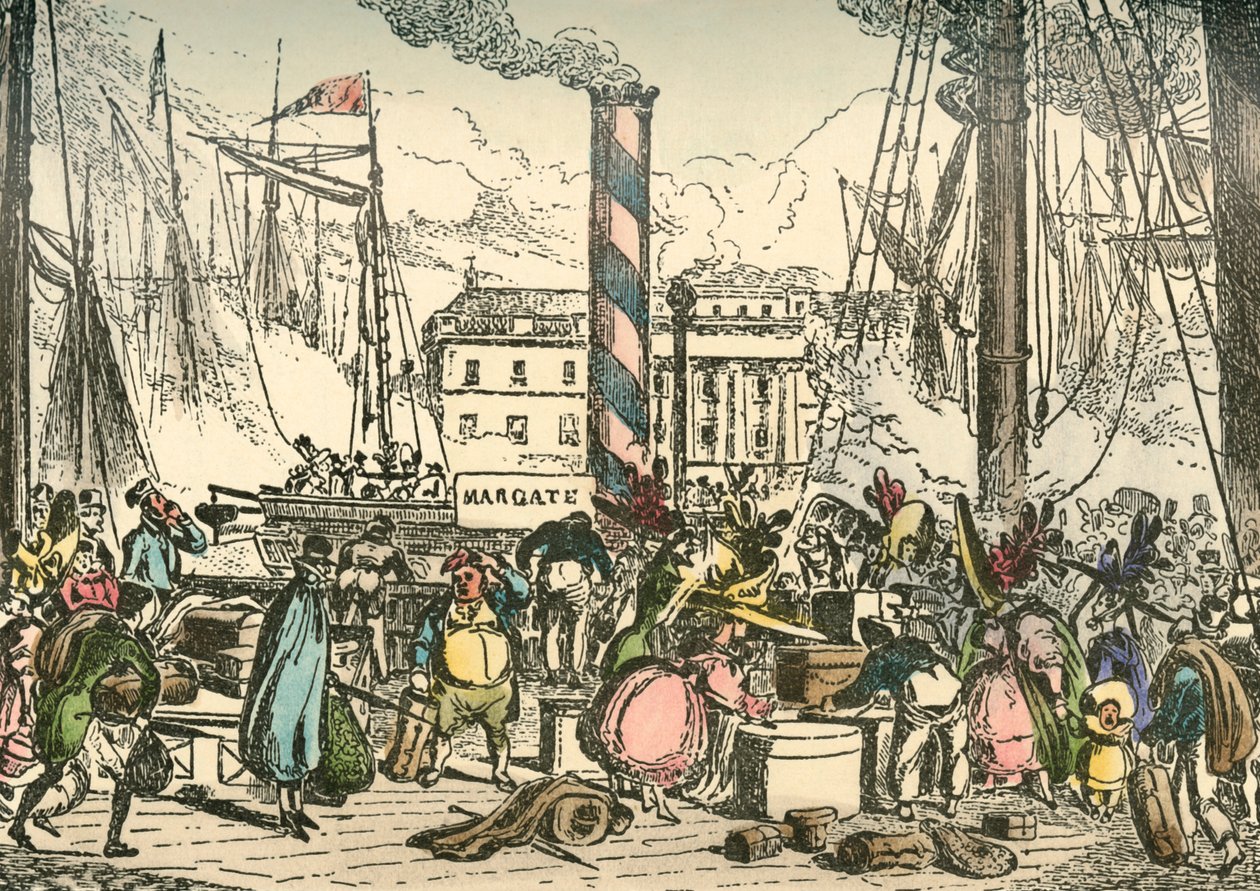 Getting on Board the Margate Steam Packet at London Bridges Wharf, 1838 by William Heath