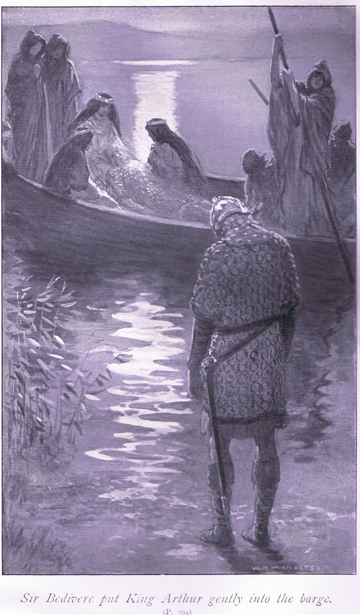 Sir Bedivere put King Arthur gently into the barge by William Henry Margetson