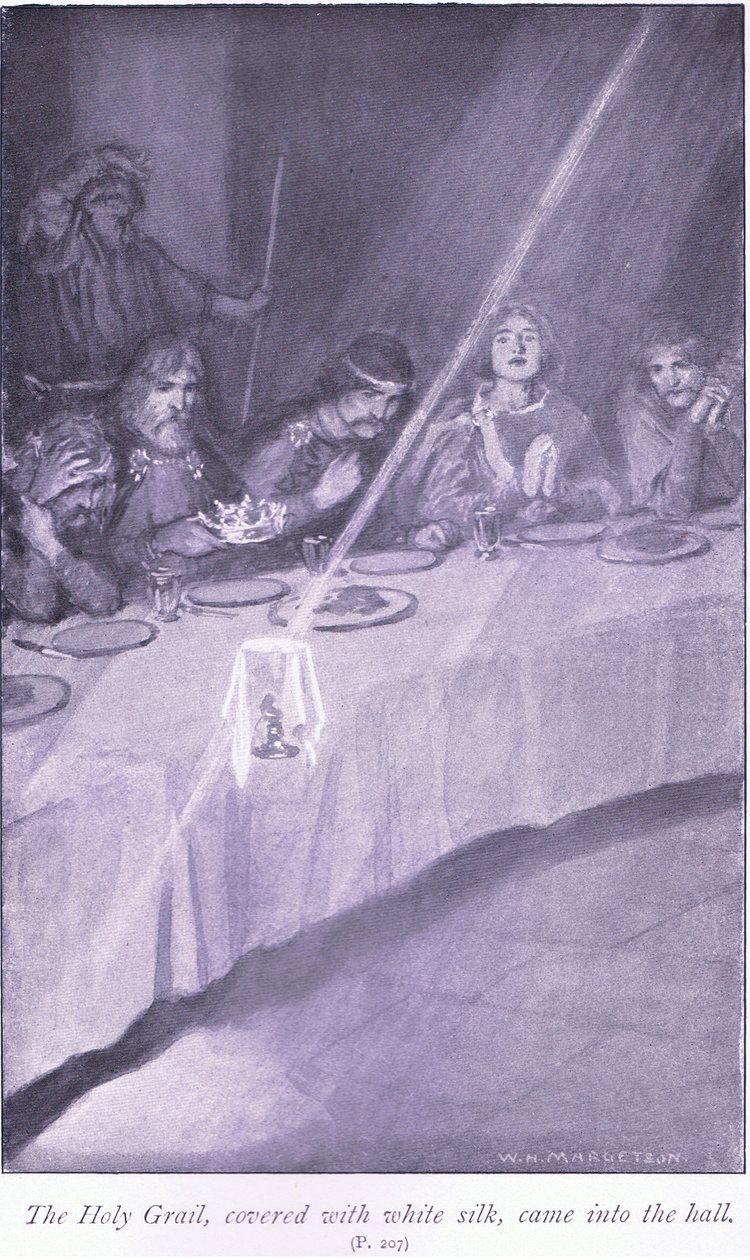 The Holy Grail, Covered with White Silk, Came into the Hall by William Henry Margetson