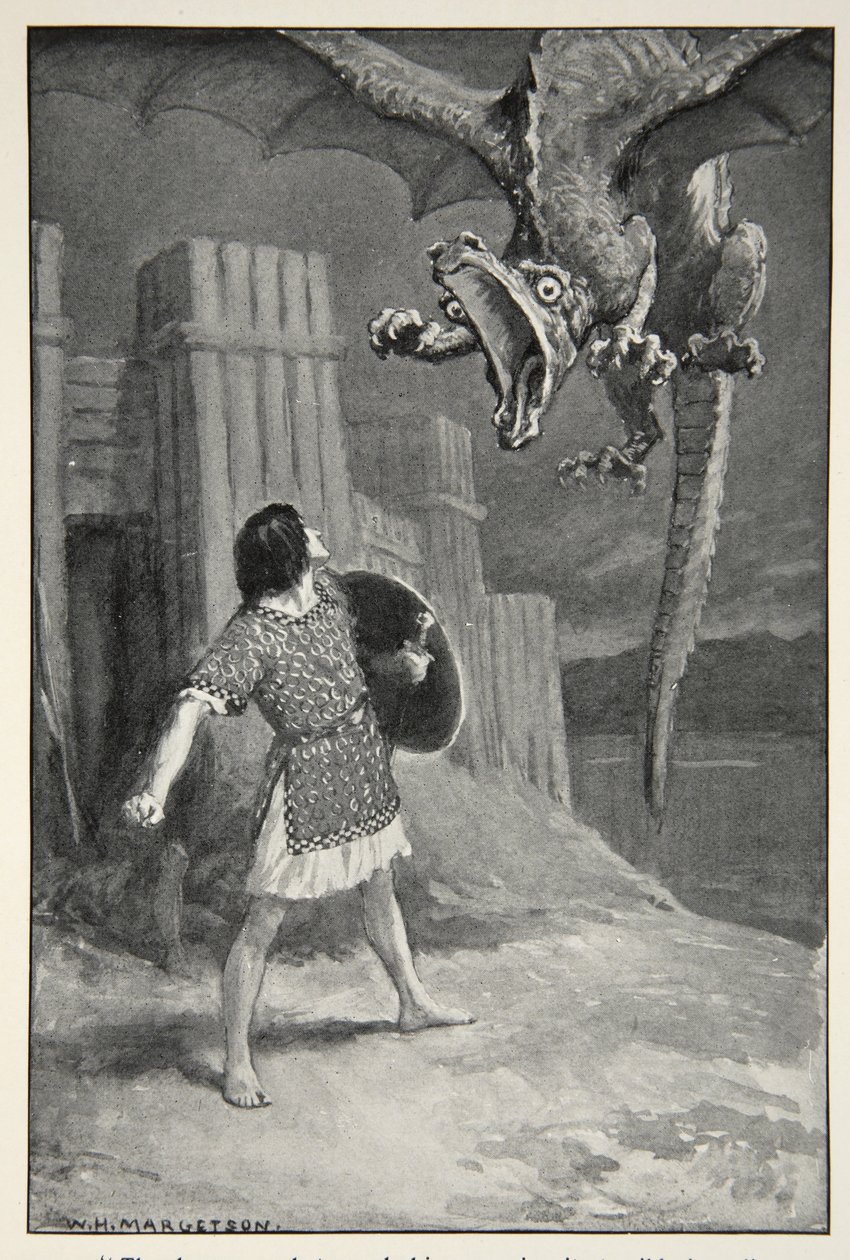 The dragon sank towards him, opening its terrible jaws, from 