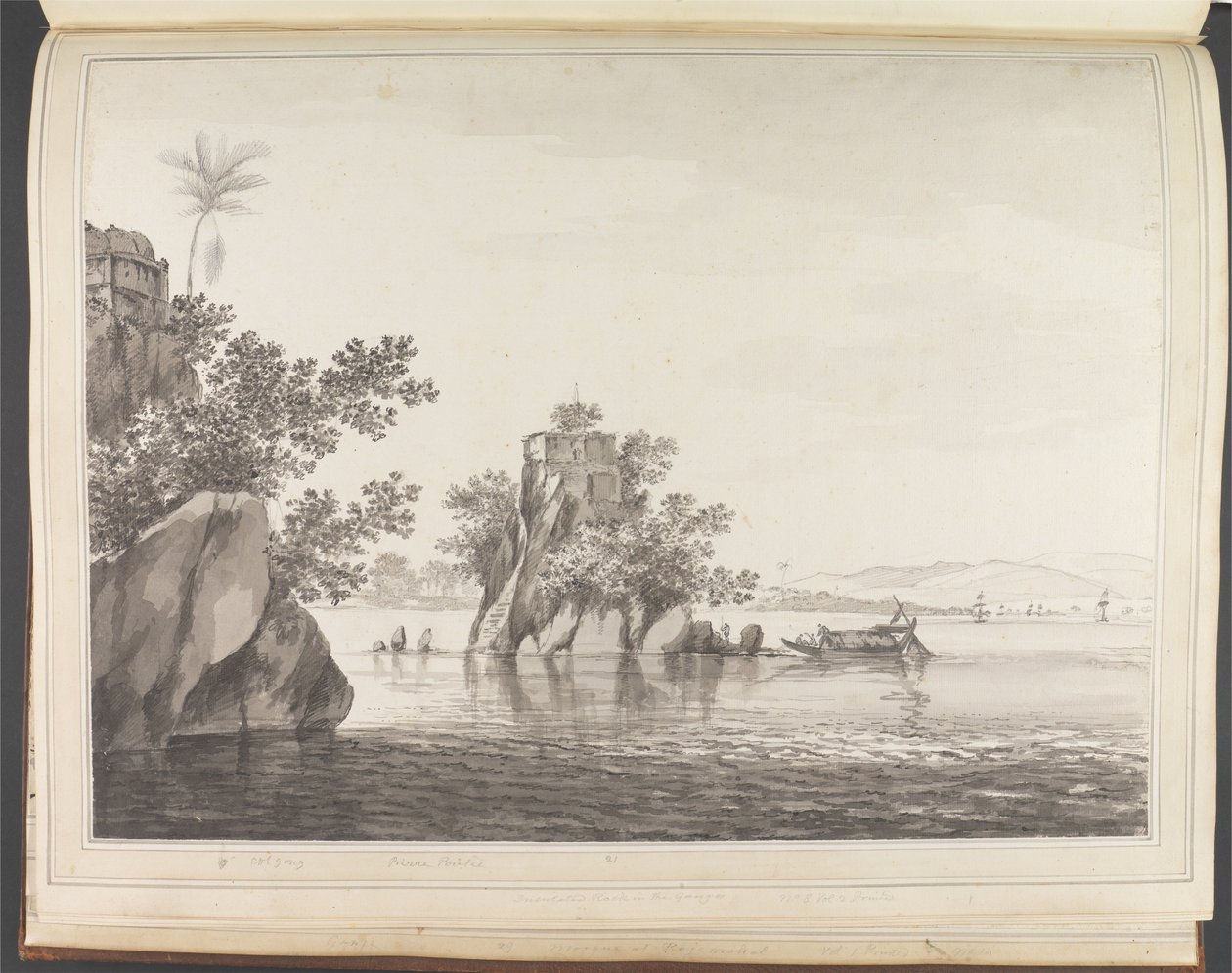 A View of an Insulated Rock in the River Ganges at Jangerah [Jahangira] by William Hodges