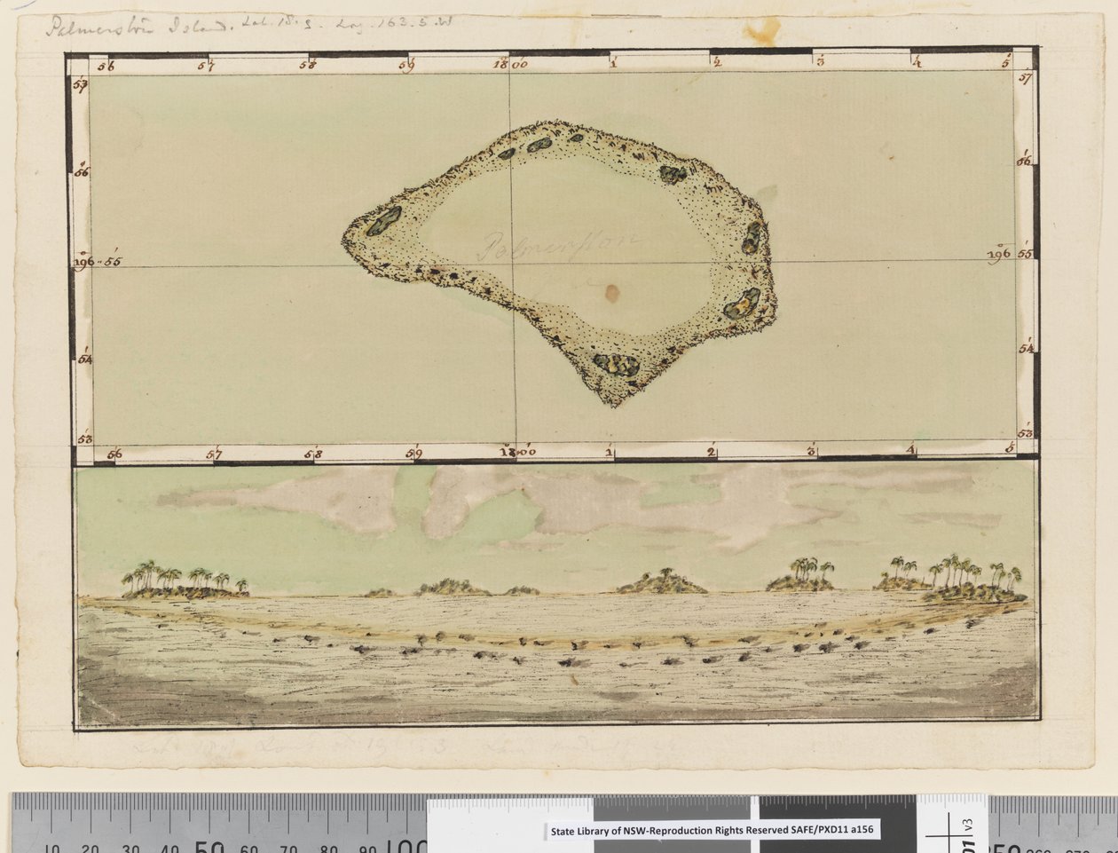 Map and profile of Palmerston Island by William Hodges