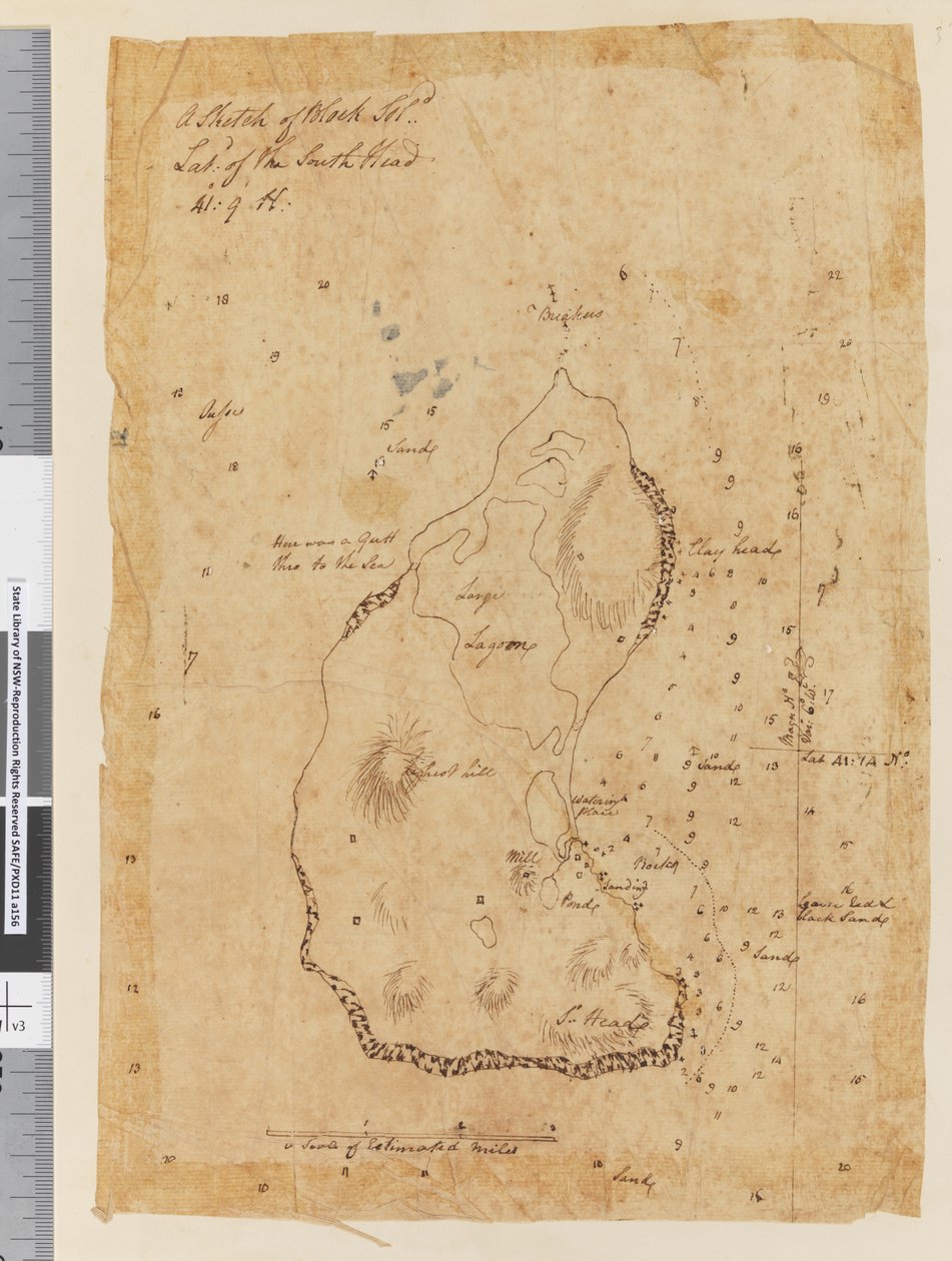 A Sketch of Block Island, latitude of the South Head 41: 9 N by William Hodges