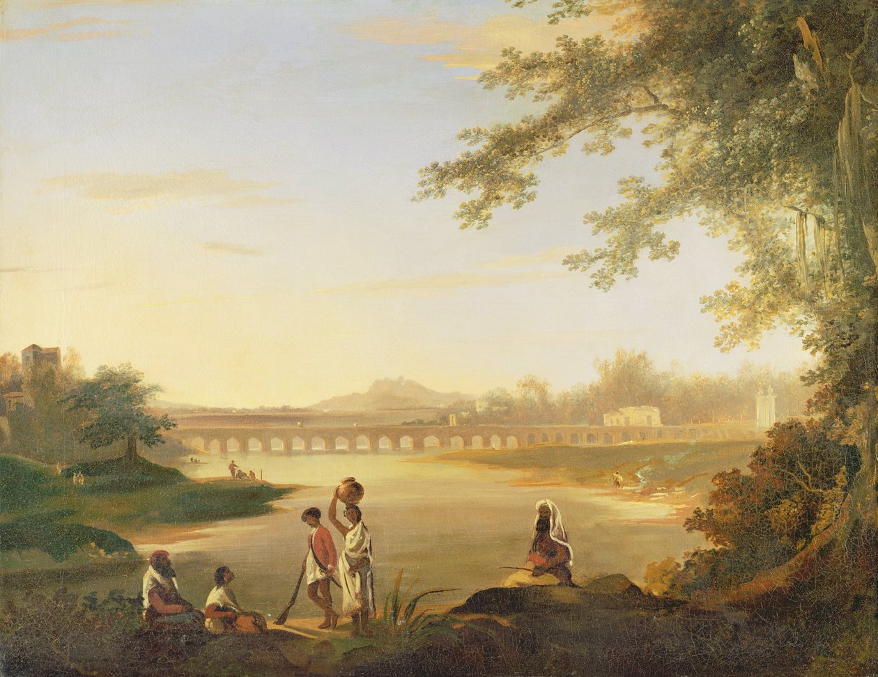 The Marmalong Bridge, with a Sepoy and Natives in the Foreground by William Hodges