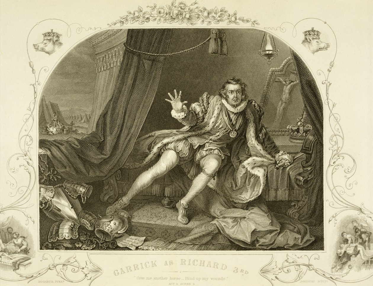 David Garrick as Richard III, Act V Scene 3, in the Play by William Shakespeare, Engraved by Portbury by William Hogarth