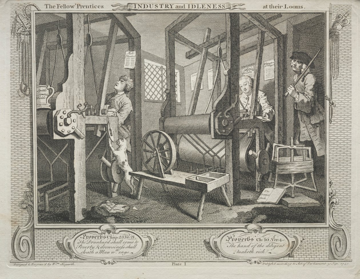 Industry and Idleness: The Fellow Prentices at Their Looms, 1747 by William Hogarth