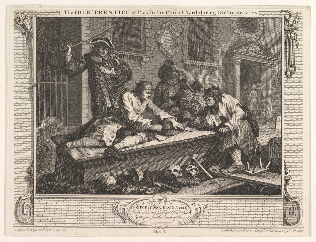 The Idle Prentice at Play in the Church Yard Industry and Idleness, plate 3, September 30, 1747 by William Hogarth