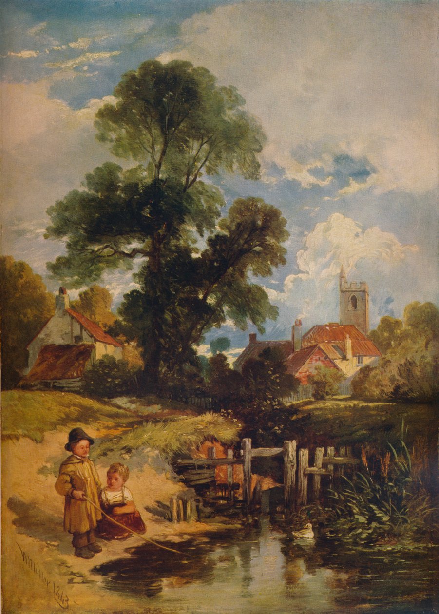 River Scene with Children: The Young Anglers by William James Muller