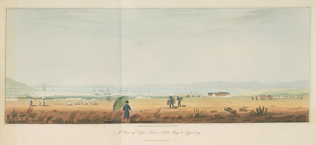A View of Cape Town, Table Bay and Tygerberg, from Travels in the Interior of Southern Africa, vol. 1 by William John (after) Burchell