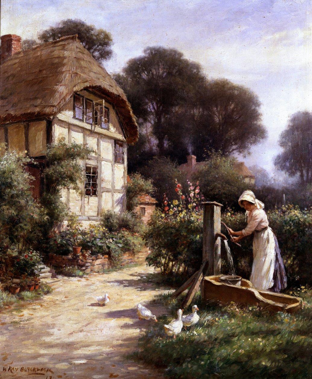 Drawing Water by a Cottage 1917 by William Kay Blacklock