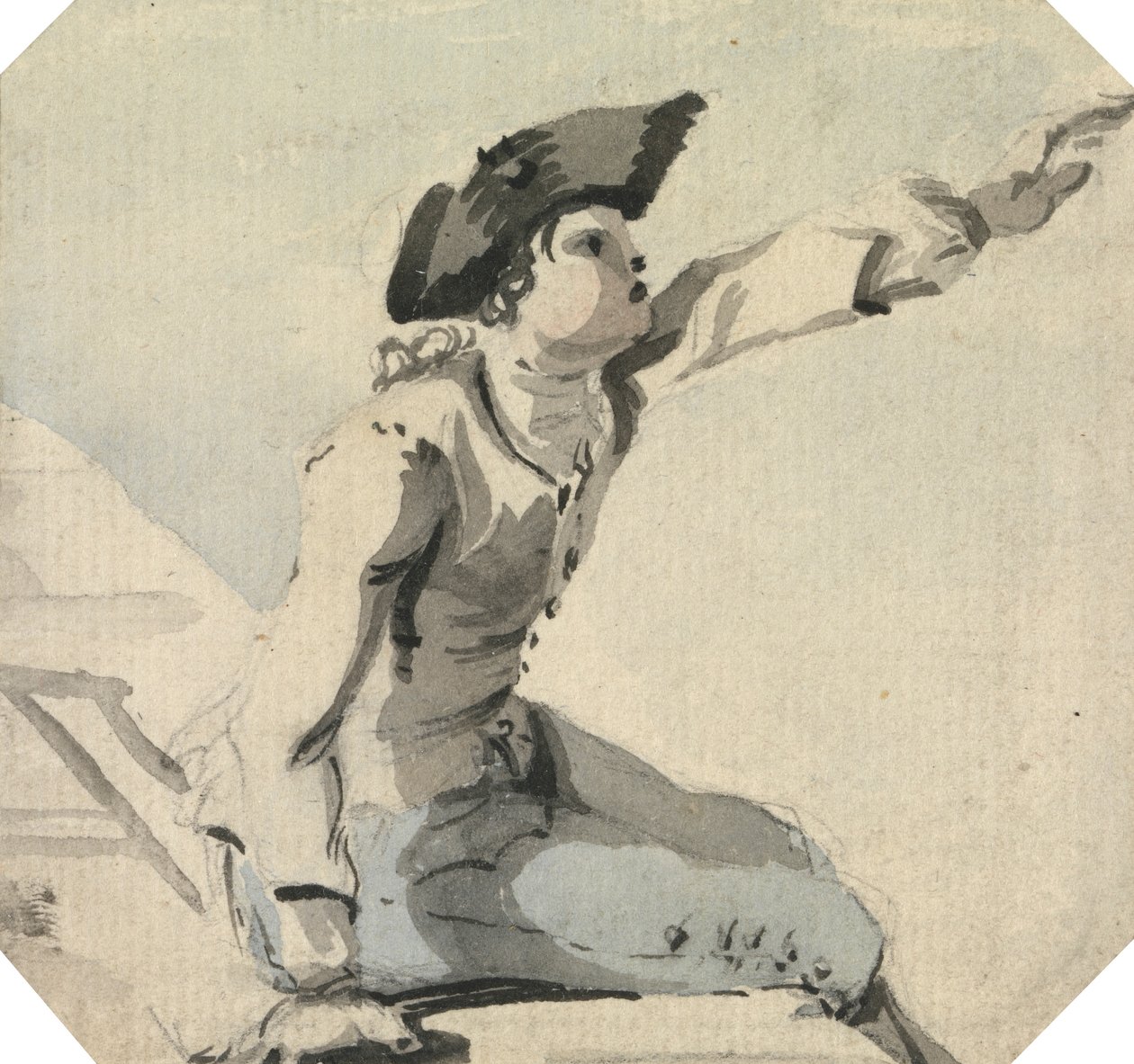 Man Seated on a Parapet Waving his Left Arm by William Marlow