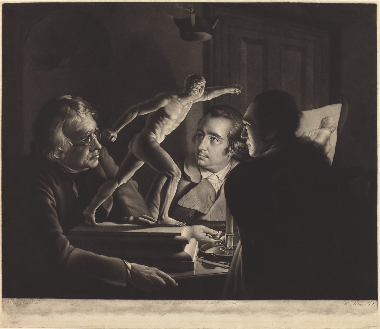 Three Persons Viewing the Gladiator by Candlelight by William Pether after Joseph Wright