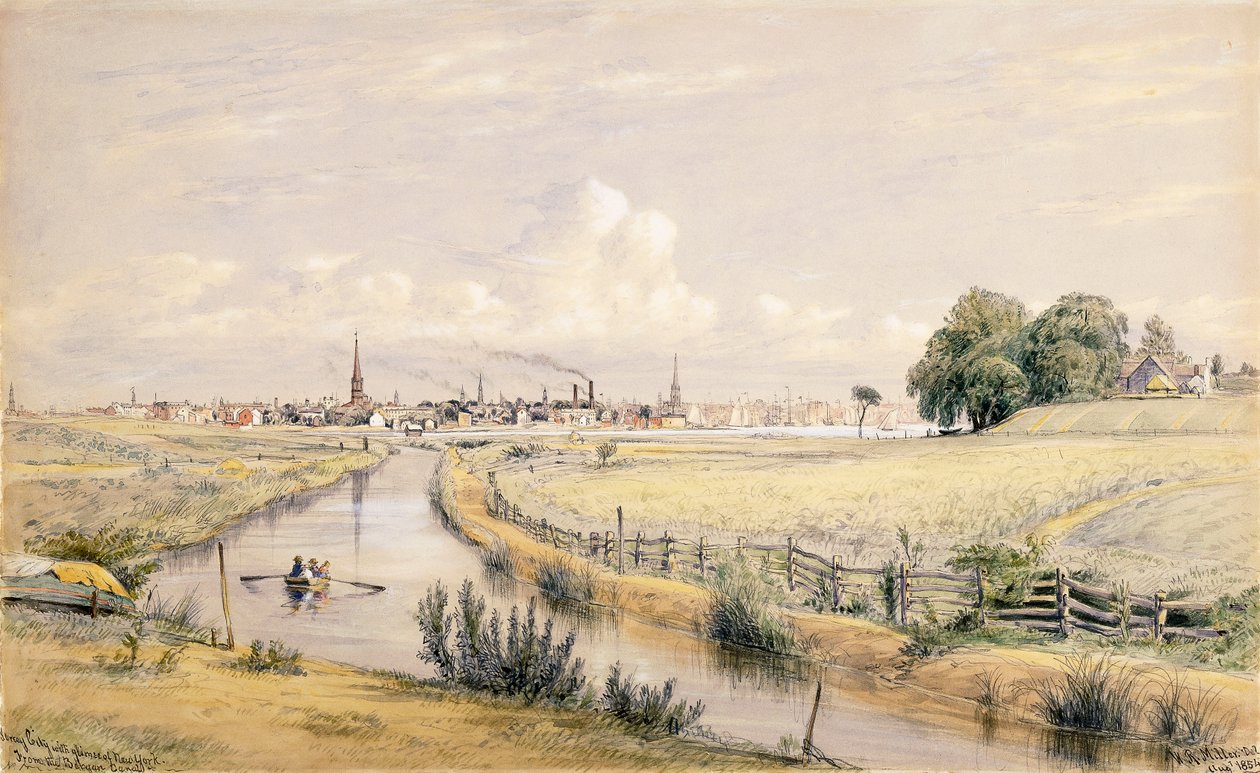 Jersey City with a Glimpse of New York From the Bergen Canal by William Rickarby Miller