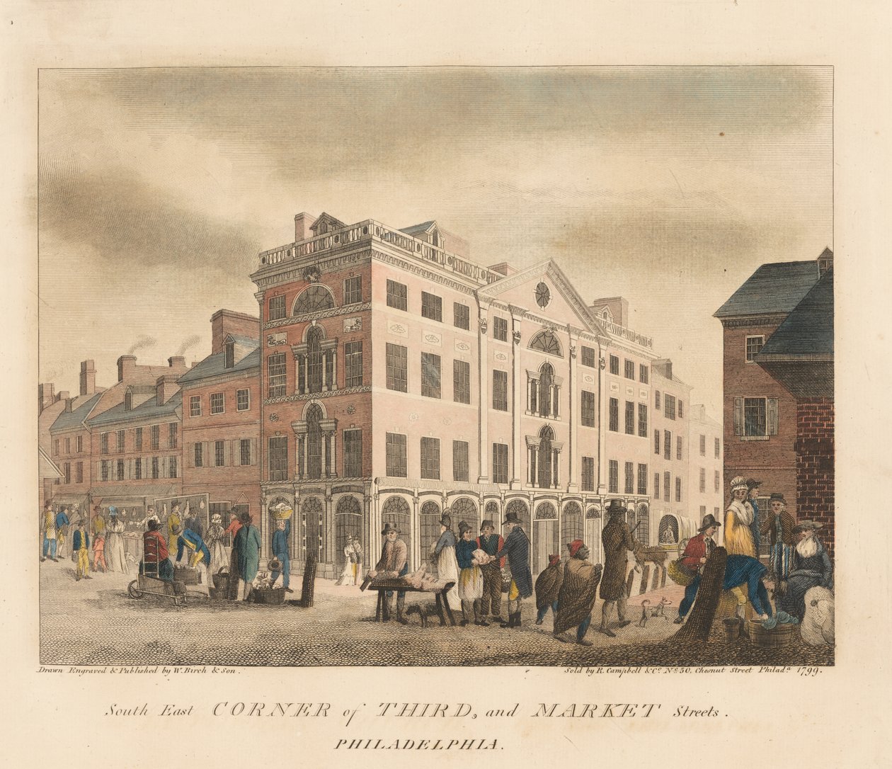 South East Corner of Third and Market Streets by William Russell Birch