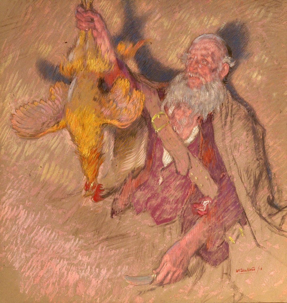 Study of a Man Holding a Cock for Highland Raiders, 1918 by William Shackleton