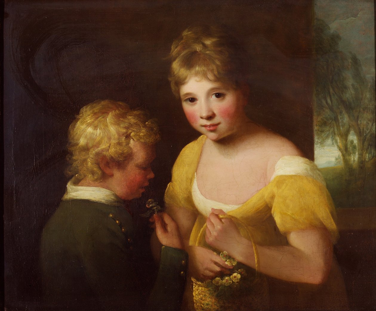 Two Children with a Basket of Flowers by William Tate