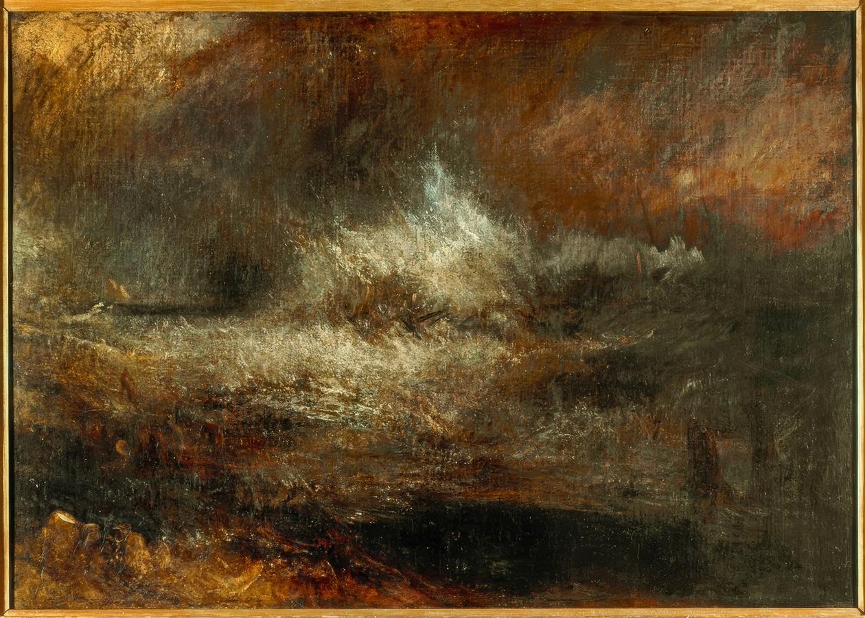 Stormy Sea With Blazing Wreck