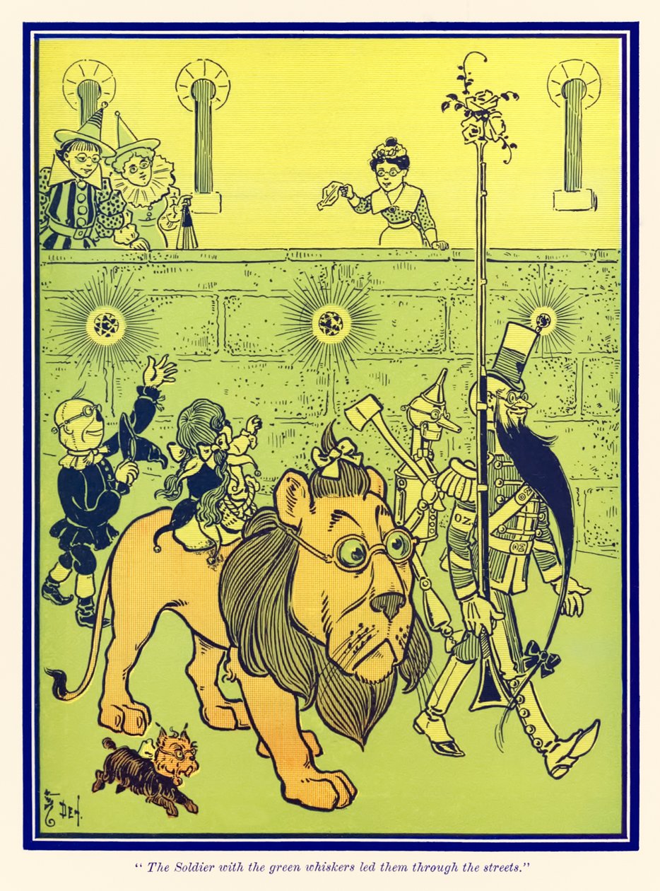 The Soldier with the green whiskers led them through the streets from The Wonderful Wizard of Oz by L. Frank Baum by William Wallace Denslow