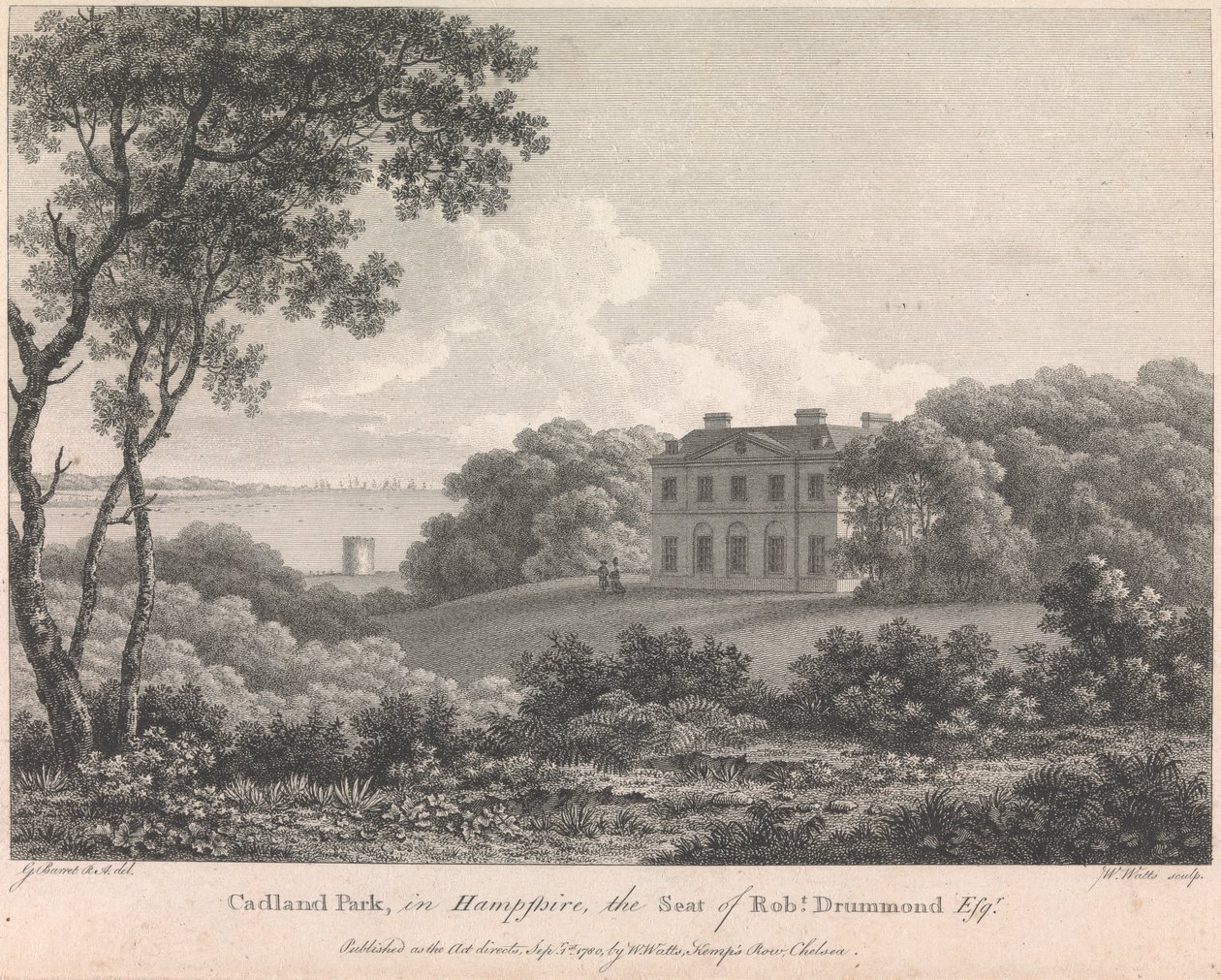 Cadland Park, in Hampshire, the Seat of Robert Drummond, Esquire (published by W. Watts); page 56 (Volume One) by William Watts