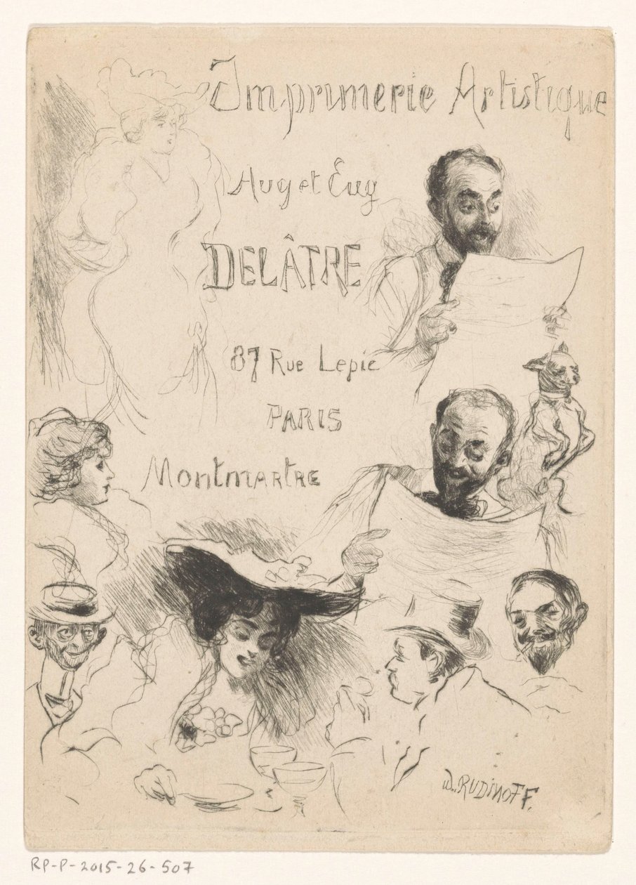 Business card of printer Eugène Delâtre in Paris by Willibald Wolf Rudinoff