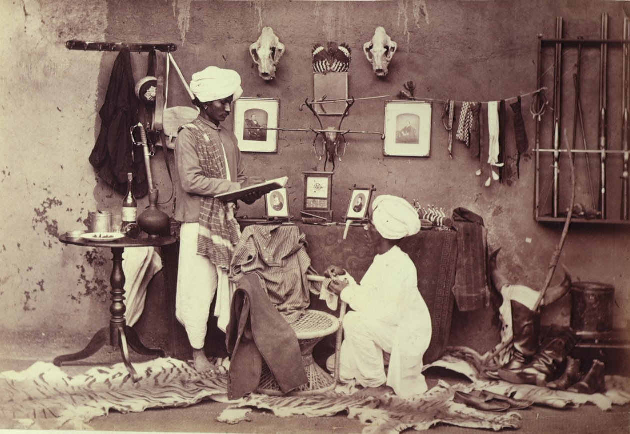 Two Indian Servants Shown in an Arranged Domestic Interior by Willoughby Wallace Hooper