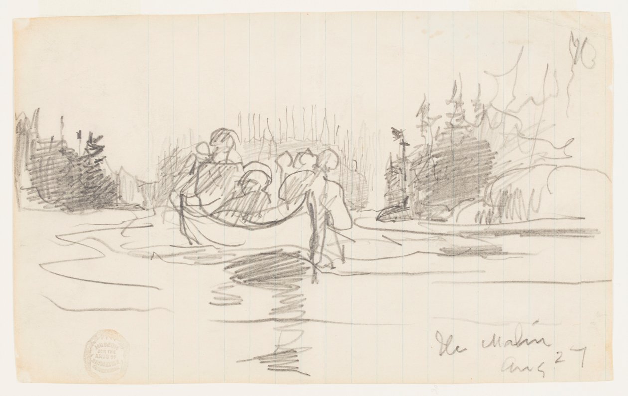 Canoe with Three Men, Ile Maligne, Quebec by Winslow Homer