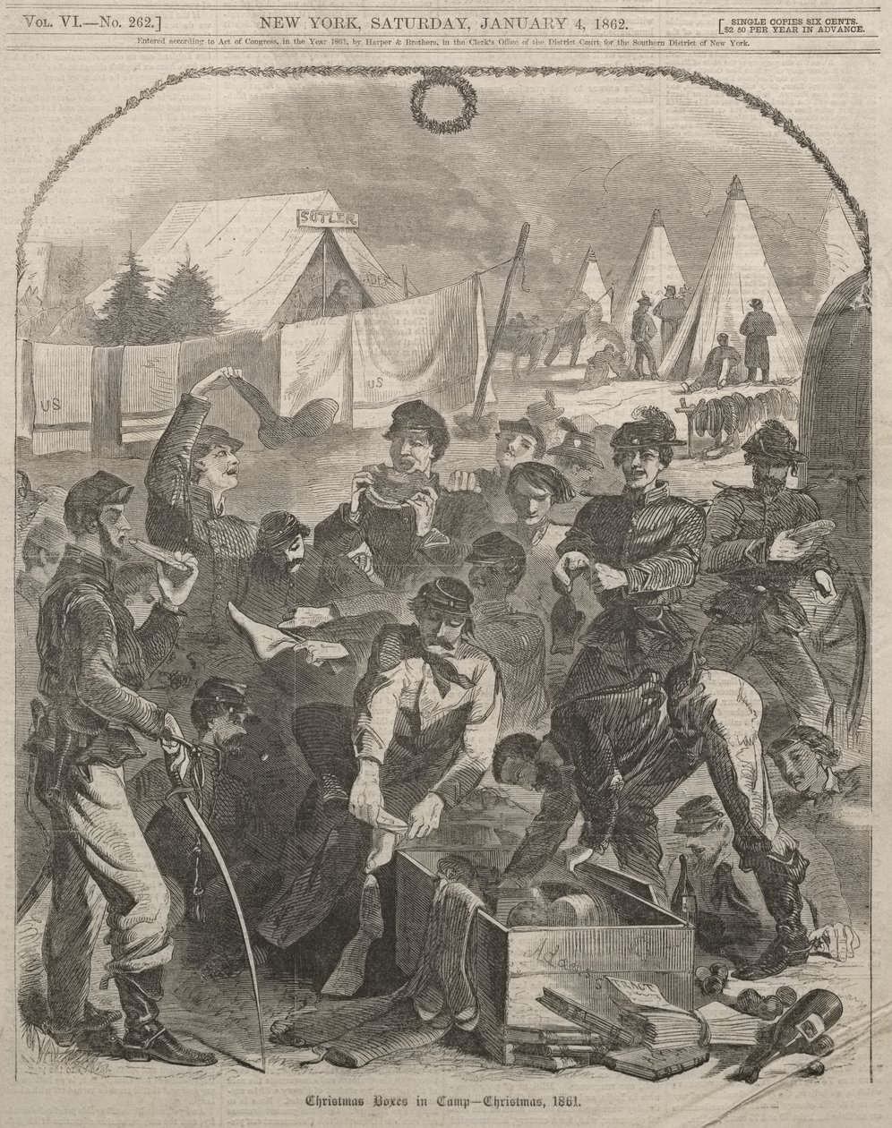 Christmas Boxes in Camp - Christmas, 1861 by Winslow Homer