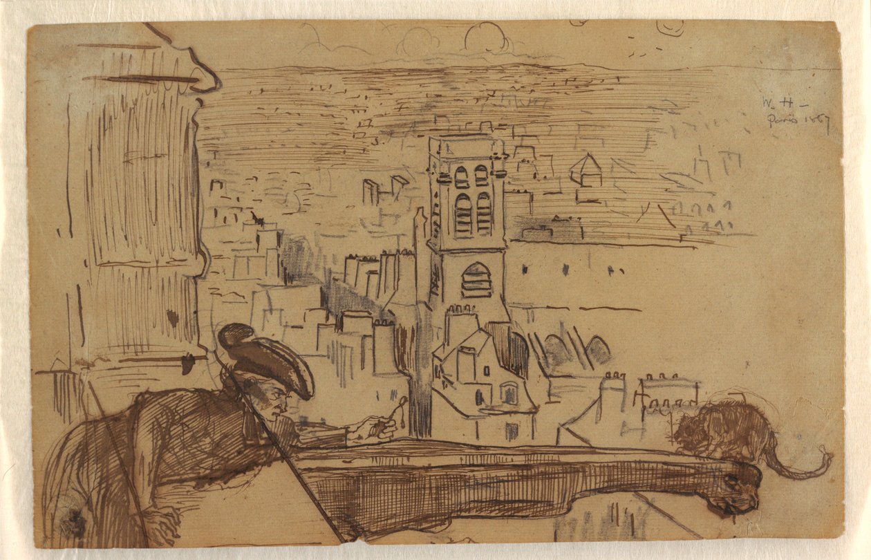View of Paris with a Parapet of Notre Dame Cathedral Tower, 1867 by Winslow Homer