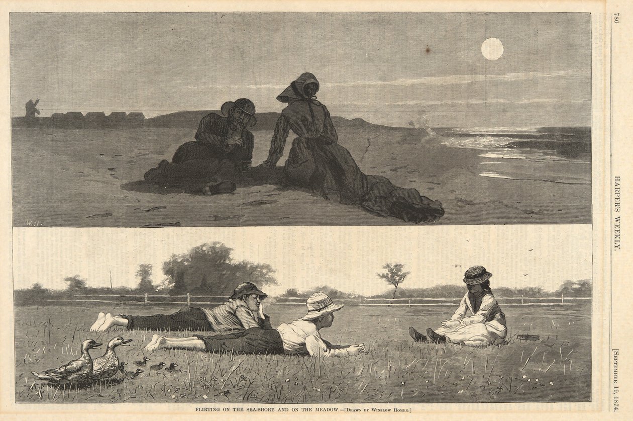 Flirting on the Sea-Shore and on the Meadow, from Harper by Winslow Homer