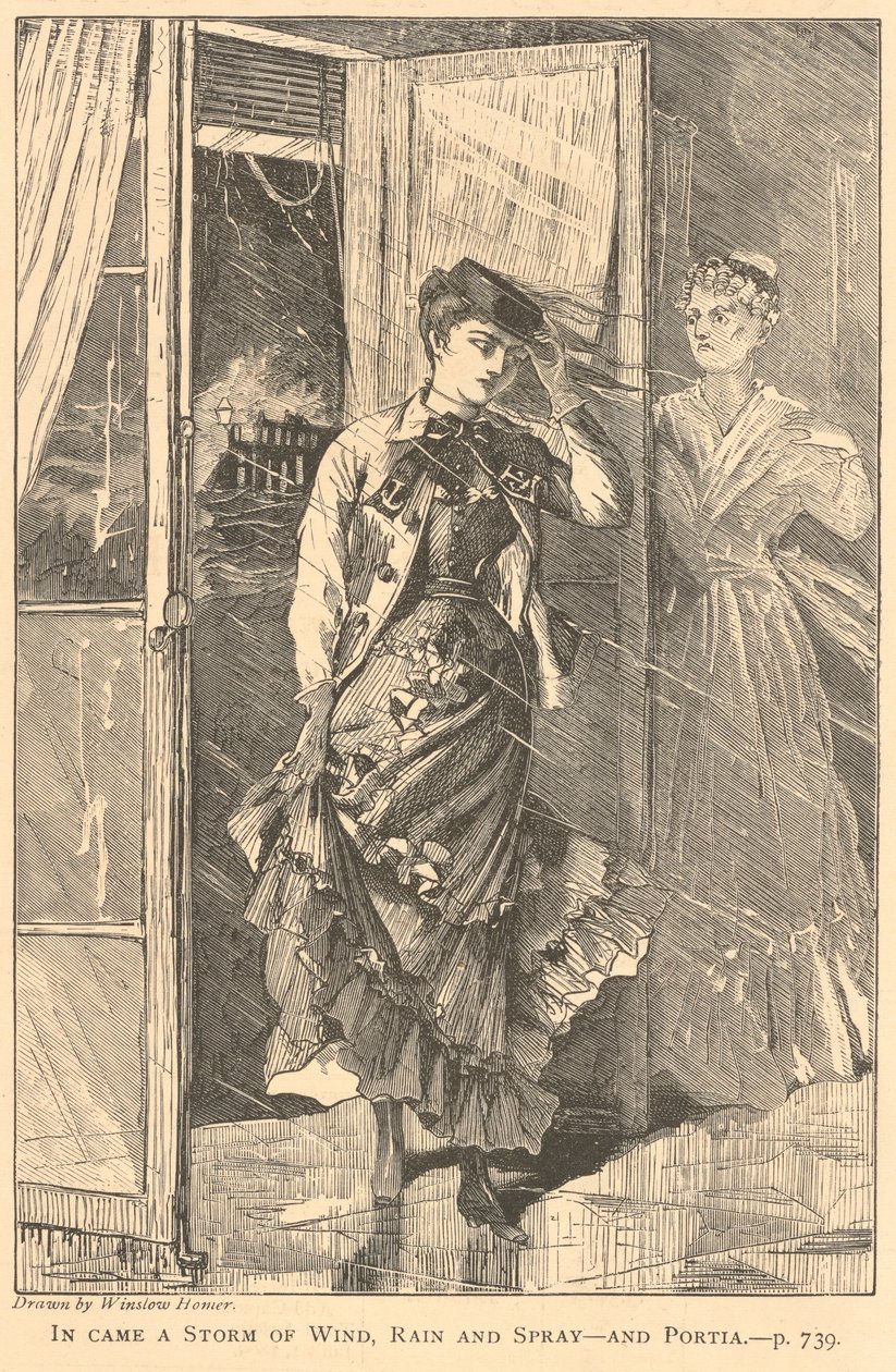 In came a Storm of Wind, Rain and Spray - and Portia, from The Galaxy, December 1869 by Winslow Homer