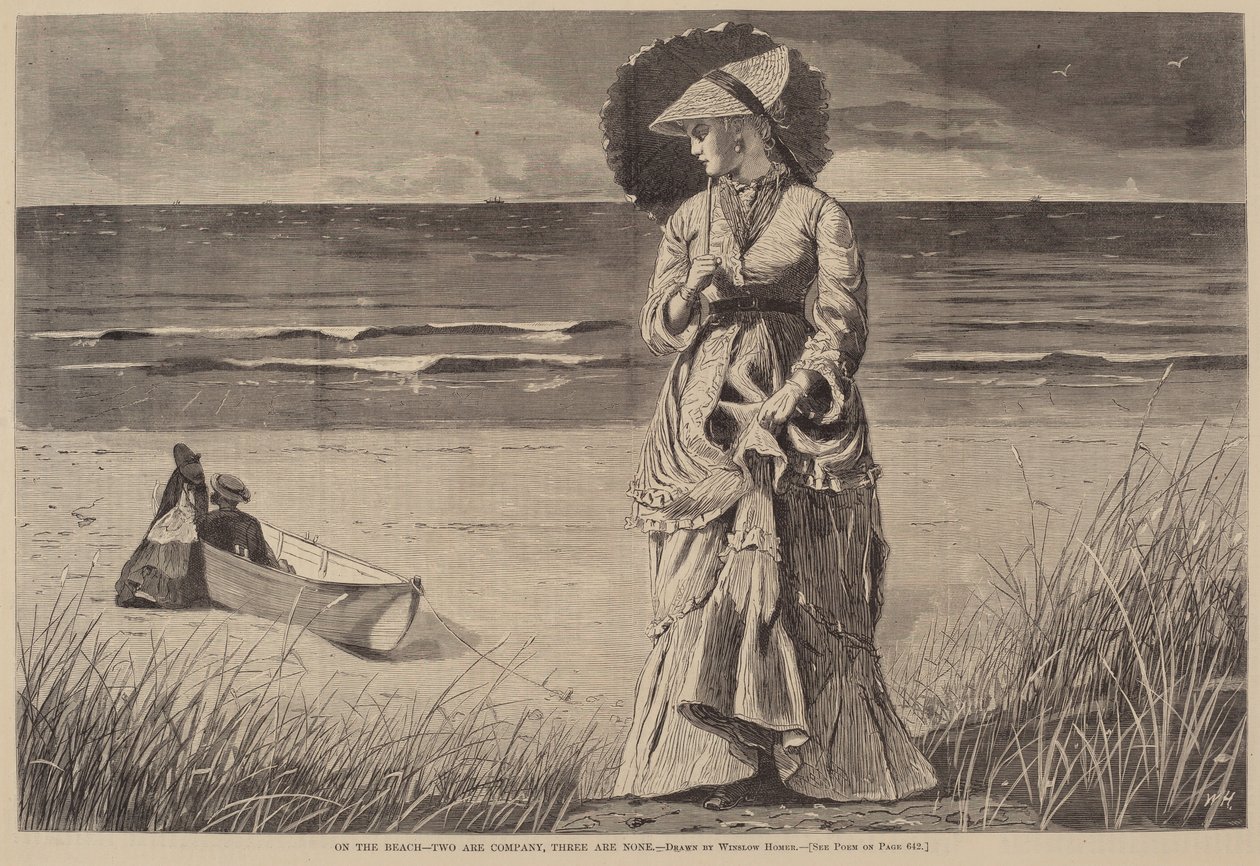 On the Beach - Two are Company, Three are None, published 1872 by Winslow Homer
