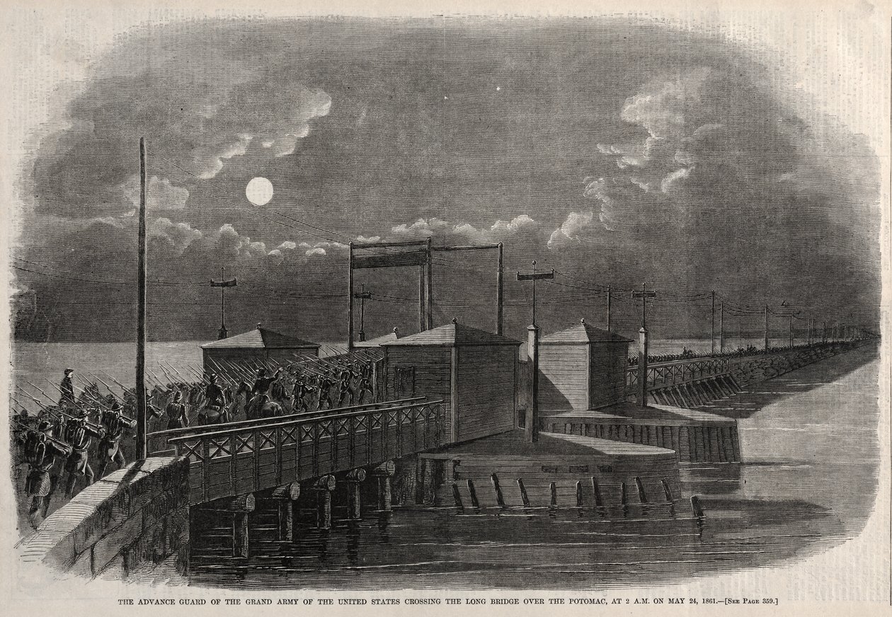 The Advance Guard of the Grand Army of the United States Crossing the Long Bridge over the Potomac, at 2 a.m. on May 24, 1861 by Winslow Homer