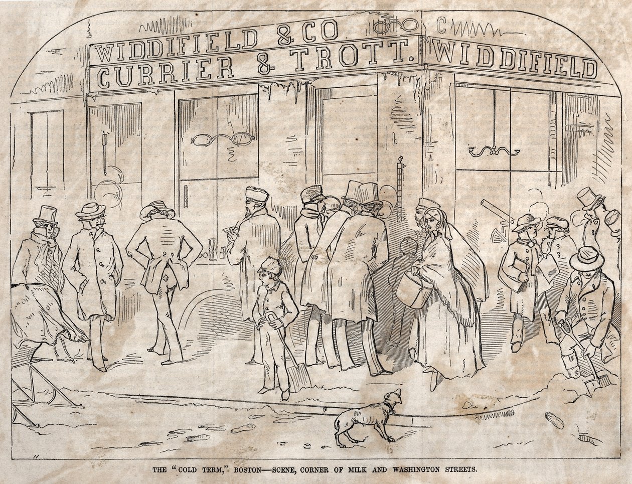 The "Cold Term," Boston - Scene, Corner Milk and Washington Streets by Winslow Homer