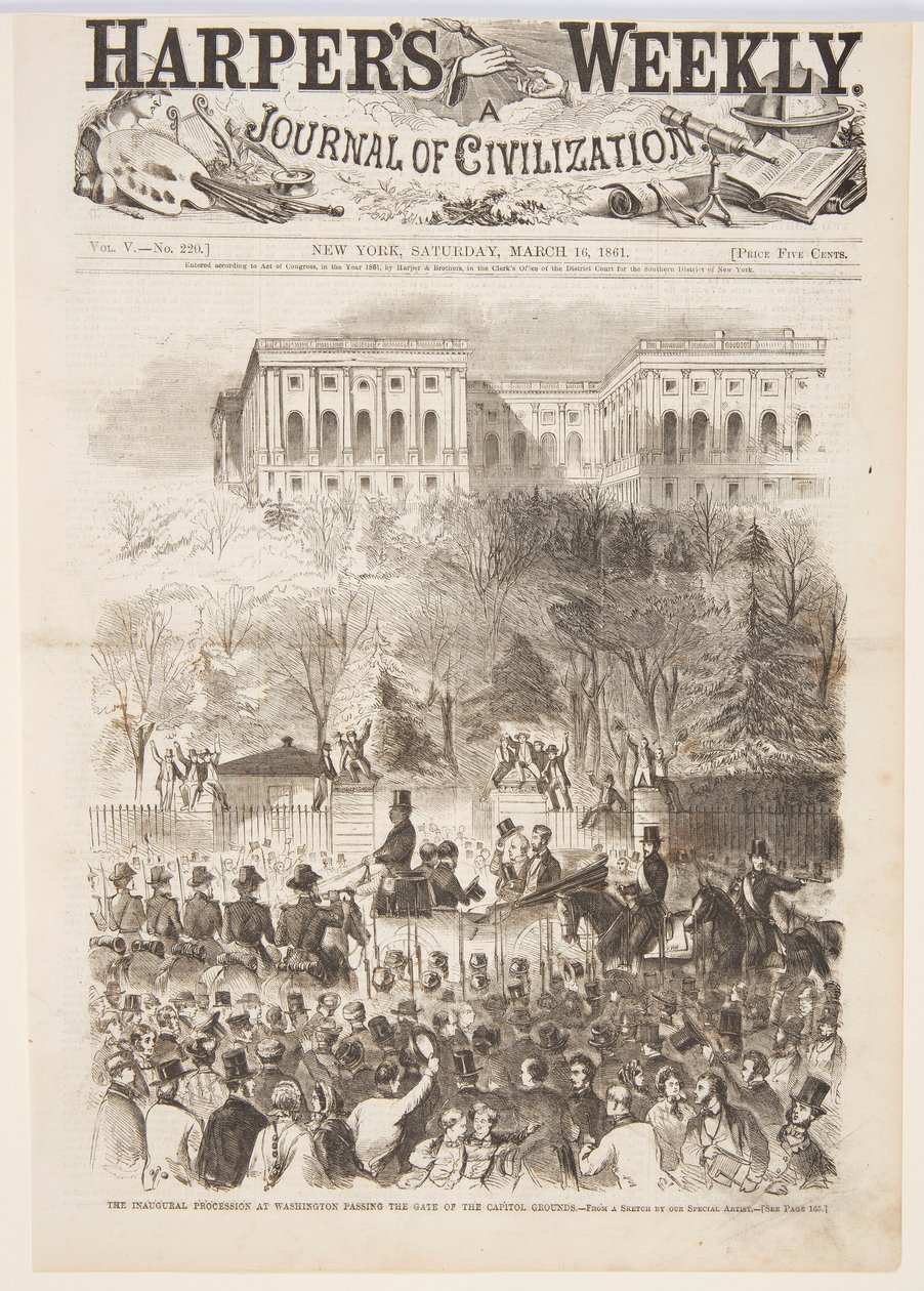 The Inaugural Procession at Washington Passing the Gate of the Capitol Grounds, from Harper