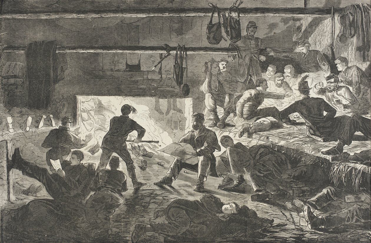 Winter Quarters in Camp - The Inside of a Hut by Winslow Homer