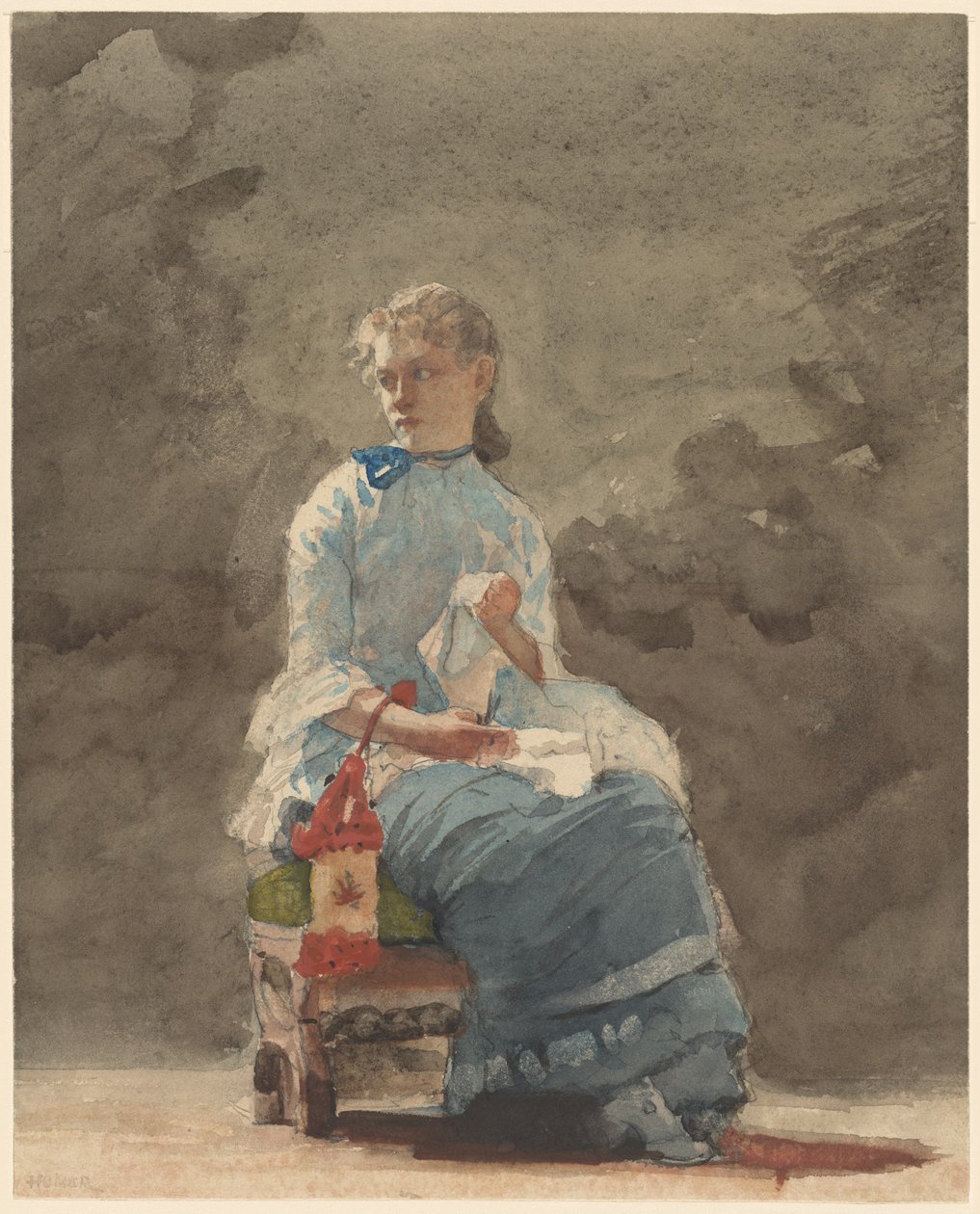 Woman Sewing by Winslow Homer
